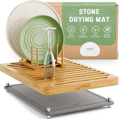 NIUM Stone Drying Mat for Kitchen Counter & Bamboo Rack
