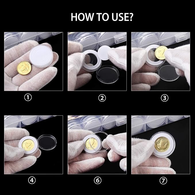 100 Pieces 30mm Coin Capsules and 5 Sizes (17/20/25/27/30mm) Protect Gasket Coin Holder Case with Plastic Storage Organizer Box for Coin Collection Supplies