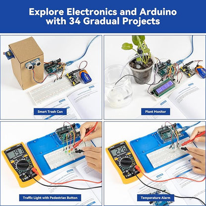 SunFounder Inventor Lab Starter Kit with Original Arduino Uno R3 REV3 Board Multimeter Basic to Advance 34 Projects RAB Breadboard Holder HCSR-04 Sensor 1602 LCD Servo Motor