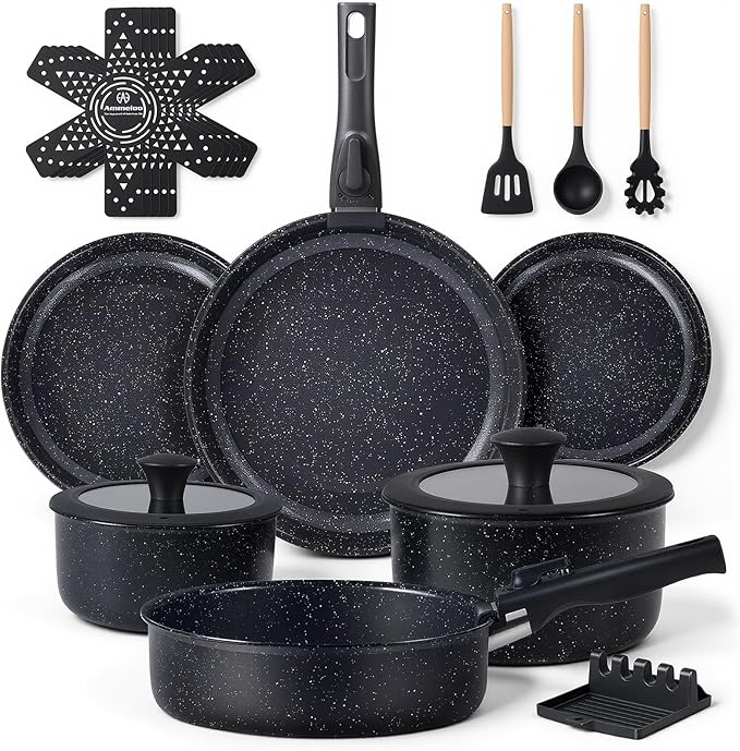 Ammeloo 21 Pcs Pots and Pans Set Non Stick, Ceramic Kitchen Cookware Set