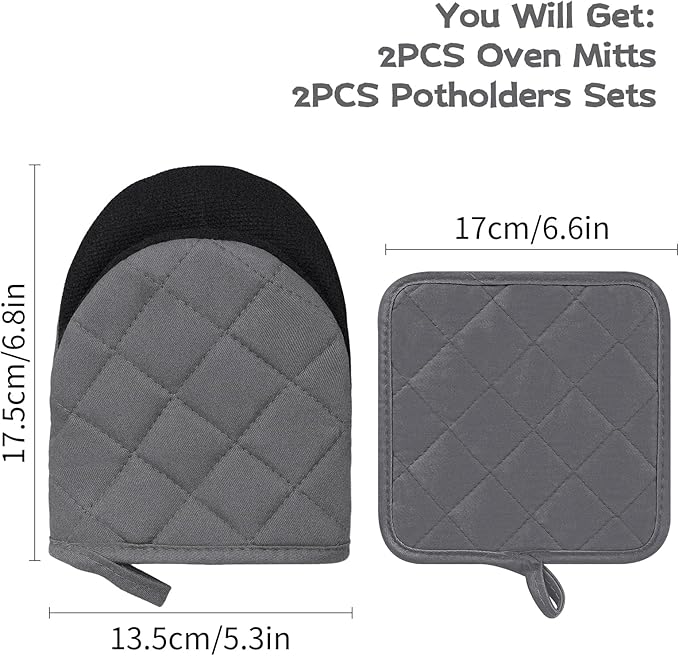 Oven Mitts and Pot Holders Set, Heat Resistant Silicone Kitchen Mini Oven