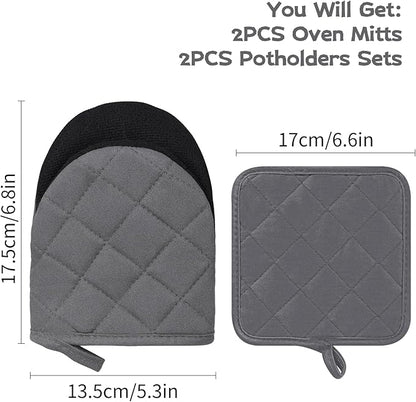 Oven Mitts and Pot Holders Set, Heat Resistant Silicone Kitchen Mini Oven