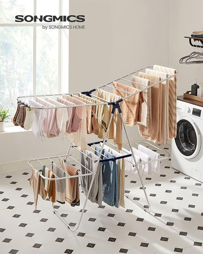 SONGMICS Clothes Drying Rack, Foldable 2-Level Laundry Drying Rack,