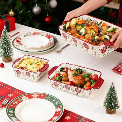 Coloch 3 Pack Ceramic Baking Dishes, Rectangular Bakeware Set Hand-painted
