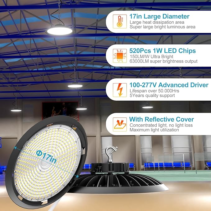 ACOHOOK 420W LED High Bay Light 5000K Daylight UFO Commercial Bay Light