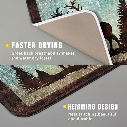 Giwawa Retro Deer Forest Cabin Silhouette Dish Drying Mat Countertop 16x18 Fall