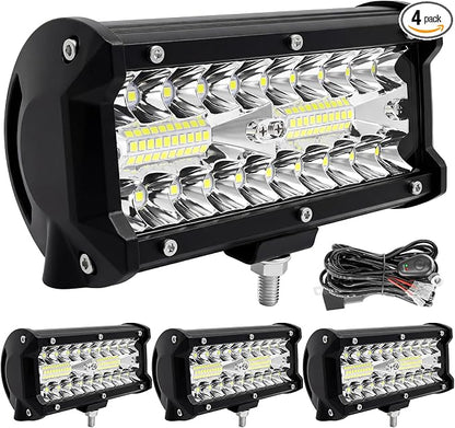 12 Volt led Lights, 7 Inch 120w led Off Road Lights 4 pcs Led Lights Vehicle Accessories for Trucks ATV UTV Tractor Pickup Cart SUV Jeep with Wiring Harness