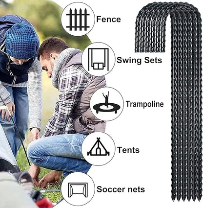 12 Inch Rebar Stakes Heavy Duty J Hook, Coated Steel Ground Stakes Tent Stakes Ground Anchors for Chain Link Fence Stakes and Trampoline Stakes (6), Black