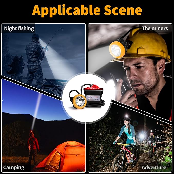 Rechargeable LED Mining Headlamp, Super Bright Safety Head Torch with 1+2 LEDs and Battery Pack, Waterproof Hard Hat Cap Light, Durable Coal Miner Headlight for Caving, Tunneling, Outdoor Work