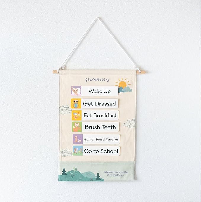 Slumberkins 18 Piece Visual Schedule for Kids | Reversible Visual Tool to Teach Day Time and Night Time Routines at Home & School | for Toddlers, Preschoolers, Children with Autism