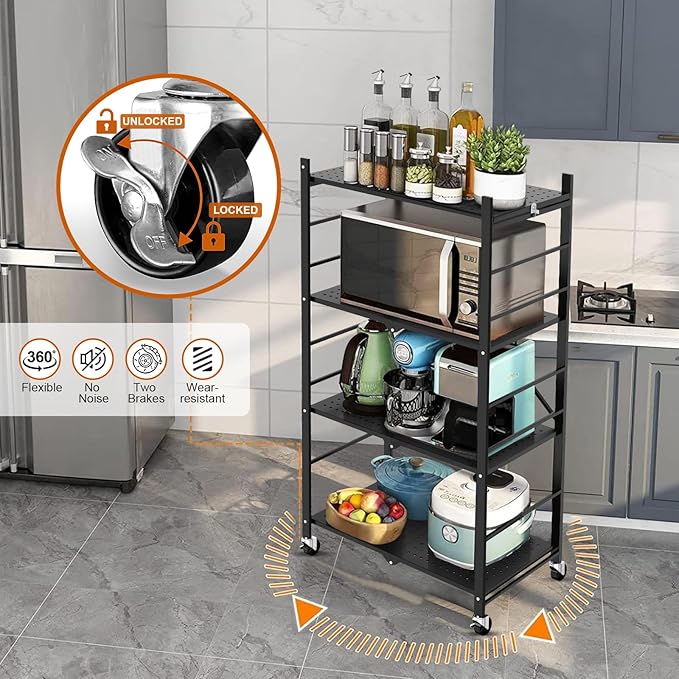 Himix Storage Shelves with 20 Hooks, 4-Tier Foldable Shelves