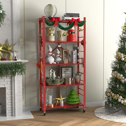 Storage Shelves with 20 Hooks, 5-Tier Foldable Shelves