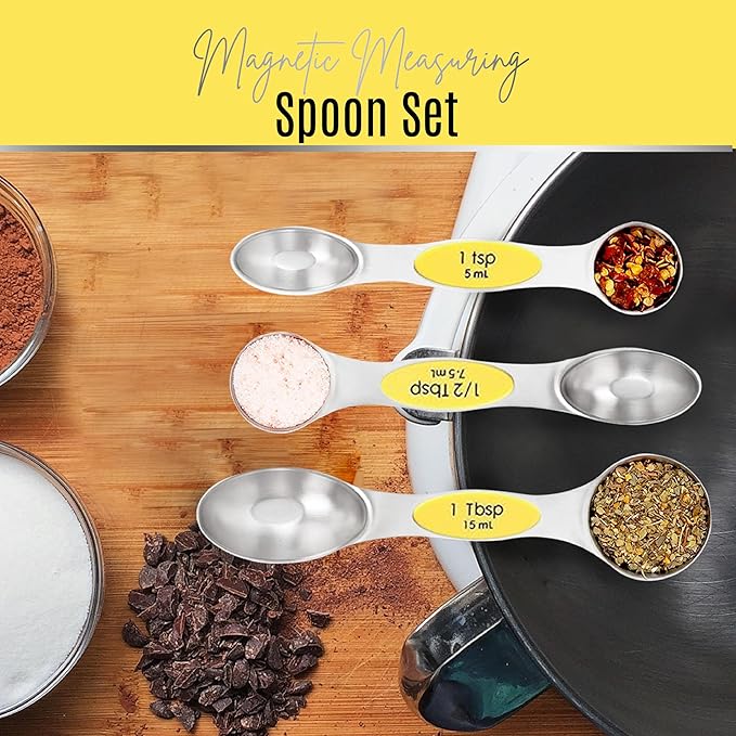Magnetic Measuring Spoons Set of 9 Stainless Steel Dual-Sided Stackable