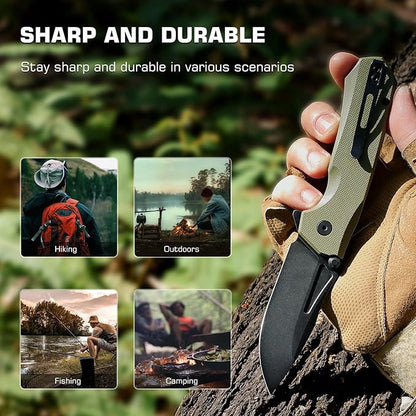 EDC Pocket Knife Rhino,3" D2 Steel Blade Durable G10 Handle, Folding Pocket Knives with Reversible Pocket Clip, Sharp Camping Hiking Pocket Knife for Men