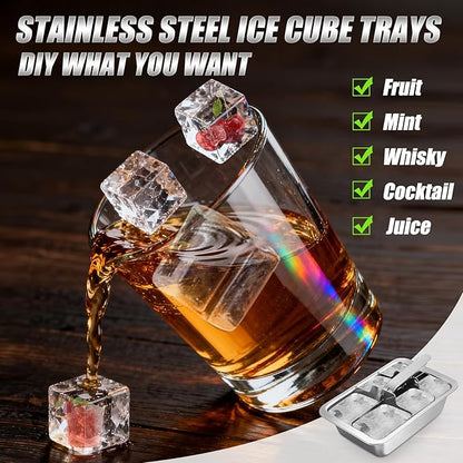 Ice Cube Trays, 2 Pack Large 6-cube Stainless Steel Ice Cube Trays