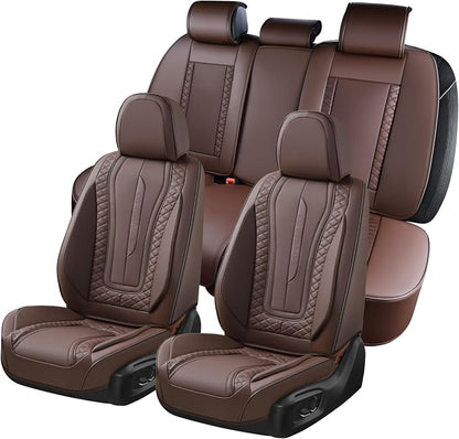 Coverado Car Seat Covers Full Set, Front Seat Cover and Back Seat Covers for Cars, Faux Leather Waterproof Seat Covers, Car Seat Protectors, Automotive Seat Covers Universal for Most Vehicles Coffee