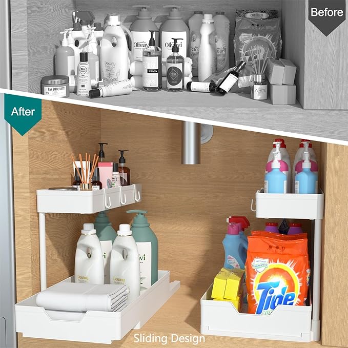 NATURE'S SOURCE 2-Tier Under Sink Organizers and Storage 2 Pack Sliding L-shape