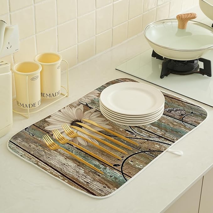 Floral Dish Drying Mat 18x24 Inches