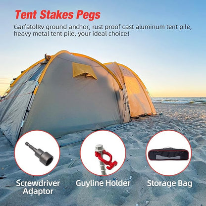 12 Pcs Aluminum Ground Anchors, Non-Rust Cast Tent Stakes Heavy Duty Metal Tent Stakes Pegs Ideal for Tents, Canopies, Sheds, Car Ports, Swing Sets Outdoors