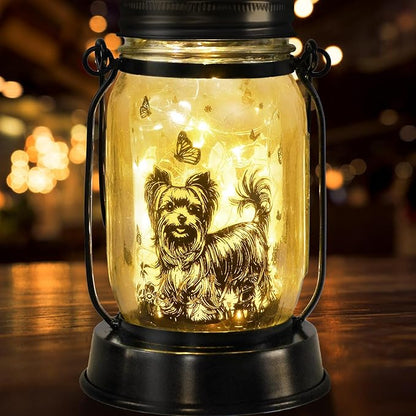 Yorkie Dog Gifts for Women/Men Yorkshire Terrier Solar Lanterns Mom Birthday Dog Lovers Lantern Pet loss Pet Memorial Lights Solar Garden Decoration for Yard, Patio,Backyard,Porch Torches Light