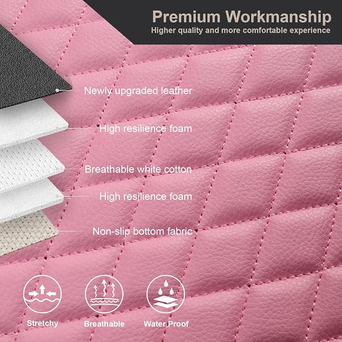 West Llama Pu Leather Car Seat Bottom Covers Protectors Include 1 Pair Front Driver Seat Pad Mat and 1 Rear Bench Cover Universal Fit 90% Vehicles,Pink