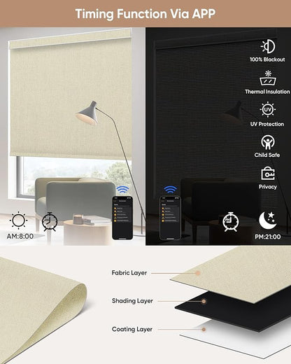 Kincmo Motorized Blinds with Remote, 100% Blackout Motorized Roller Shades Work