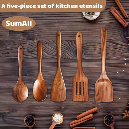5 PCs Teak Wooden Utensil Set