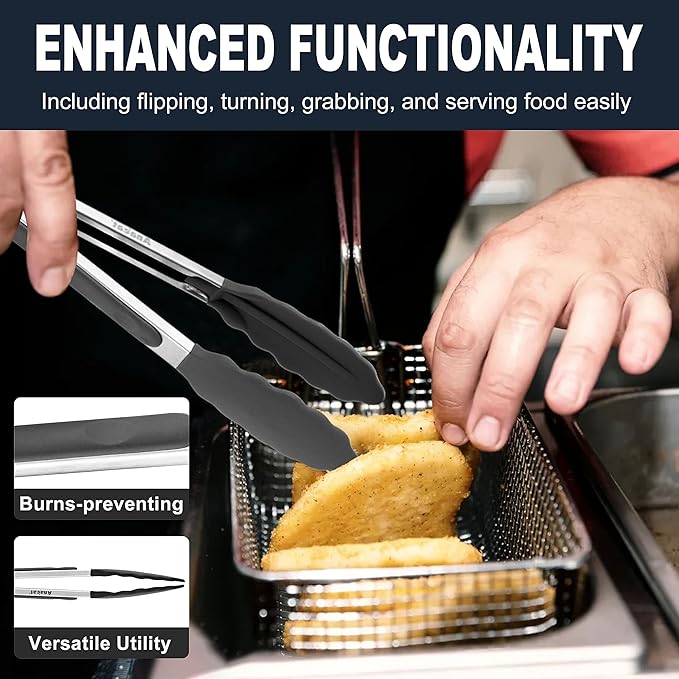 Anaeat 3 Pack 7" Mini Non-Stick Silicone Locking Tongs