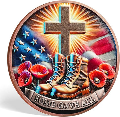 AtSKnSK Memorial Tribute Challenge Coin Some Gave All Lest We Forget Thank You for Your Service Military Coin (Poppy Military Boots, 24)