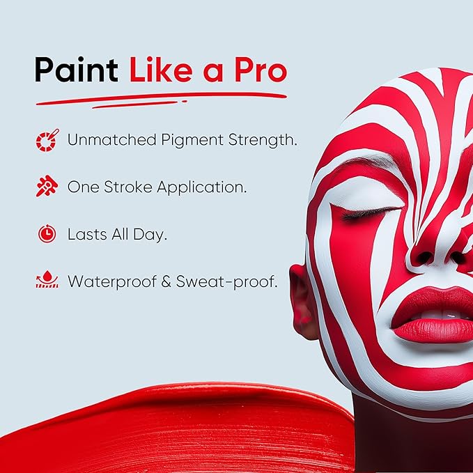 Blue Squid PRO Red Face Paint Stick - Waterproof Body Paint for Adults & Kids Eye Black Baseball, Eyeblack Softball - Vegan Hypoallergenic Twist-Up Non-Toxic Makeup Stick for Cosplay, Sports & SFX