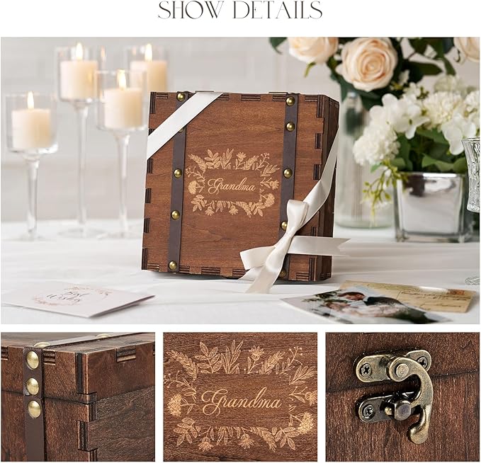 AW BRIDAL Keepsake Box Wood Memory Box with Lid Birthday Gifts for Women Grandma Gifts Thank You Gifts for Women Bride Gifts for Women