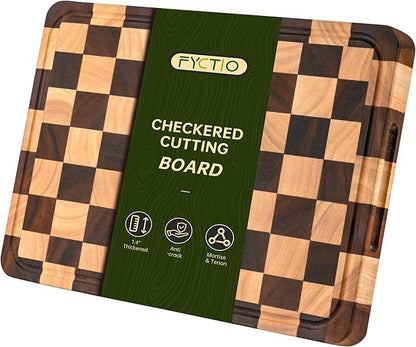 Checkered Cutting Boards for Kitchen, Acacia Wooden Chopping Board