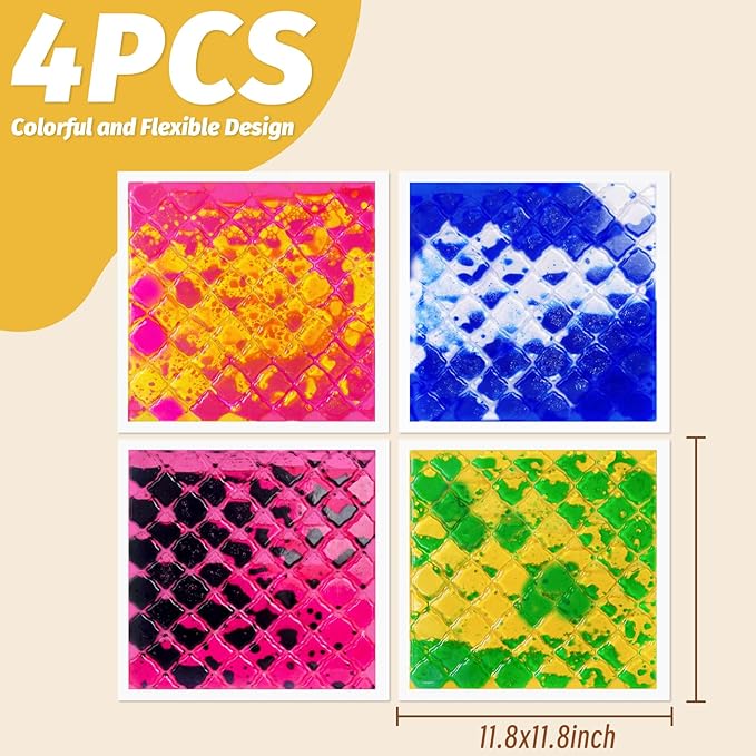 Liquid Lava Tiles for Kids： 11.8x11.8 in Educational Play Mat with Non-Slip Base Develop Motor Skills & Creativity for Children 3-12 Years (4 Pack C)