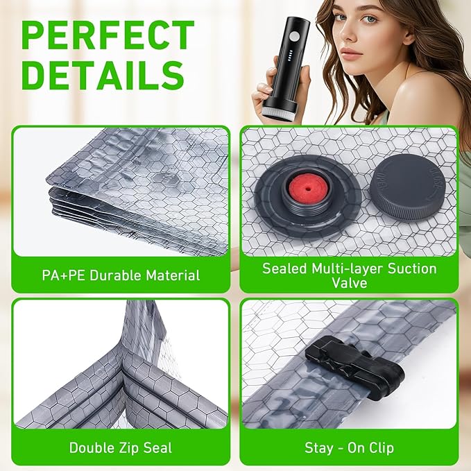 Vacuum Seal Bags for Clothing with Wireless Electric Pump - Travel & Home Use, 15 Pack Ideal Space Saver Vacuum Storage Bags, Travel Vacuum Bags for Luggage