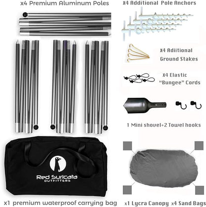 Red Suricata Family Beach Tent & Beach Canopy, UPF50 Sun Beach Shade, Sunshade with 4 Aluminum Poles, 4 Pole Anchors & Sand Shovel, Medium & Portable Sun Shelter Tarp (Medium, Grey)