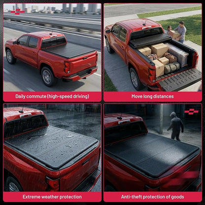 BDFHYK Tri-Fold Truck Bed Tonneau Cover for Jeep Gladiator 2020–2026 5 FT Bed Heavy-Duty Truck Bed Protection Durable Aluminum Panels Hard Folding Tonneau Cover, Waterproof for Truck Camping