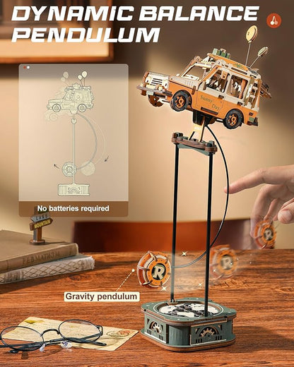 ROKR Pendulum Balance Toy, 3D Wooden Puzzles for Adults, Retro Road Tripper Car, DIY Craft Wood Puzzle Kit, Unique Gift for Men Women