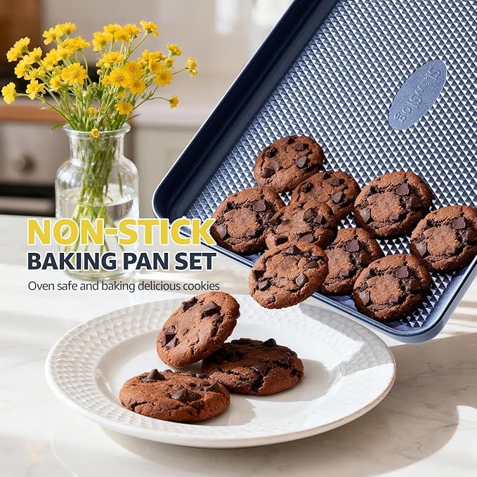 3Pcs Nonstick Baking Sheet, Baking Sheet Pan Set, Jelly Roll Pans, Cookies Sheet