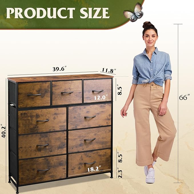 WLIVE 9-Drawer Dresser, Fabric Storage Tower