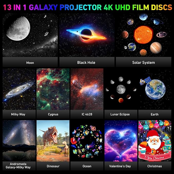 Galaxy Projector, 13 in 1 HD Planetarium Galaxy Projector for Bedroom, Star Projector Galaxy Light Projector with Timer, Meteor & 6 RGB Lighting Night Light for Kids Adults, Party Light/Home Decor