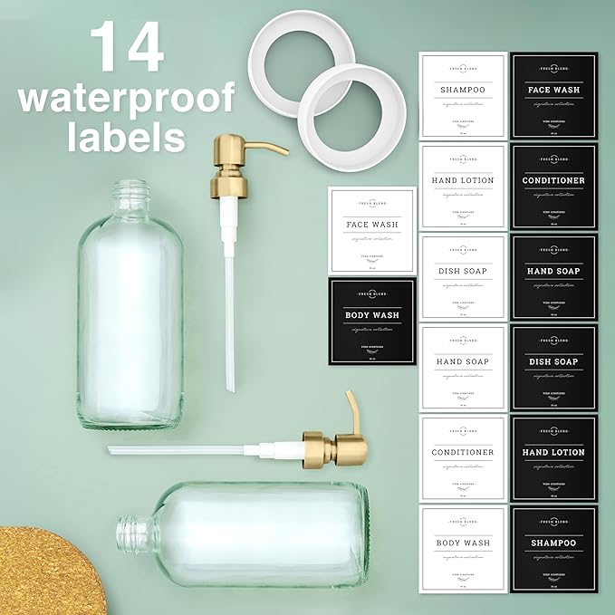 Vine Creations Clear Glass Soap Dispenser, 2 Pack Kitchen Soap Dispenser Set