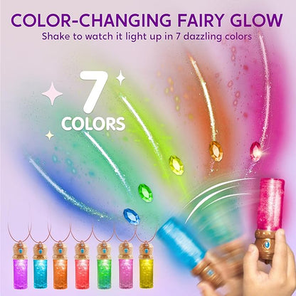 Klever Kits DIY Fairy Lantern Craft Kit with Rose Lights and String Lights - Birthday Gifts with 7 Color Fairy Potion Necklace, DIY Night Light Arts and Crafts for Girls Age 8+