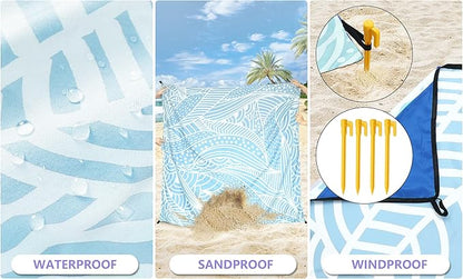 Beach Blanket Waterproof Sandproof Beach Mat 79" X 83"/10'x9'for 2-8 Adults Quick Drying Outdoor Picnic Mat Beach Accessories for Travel, Camping, Hiking