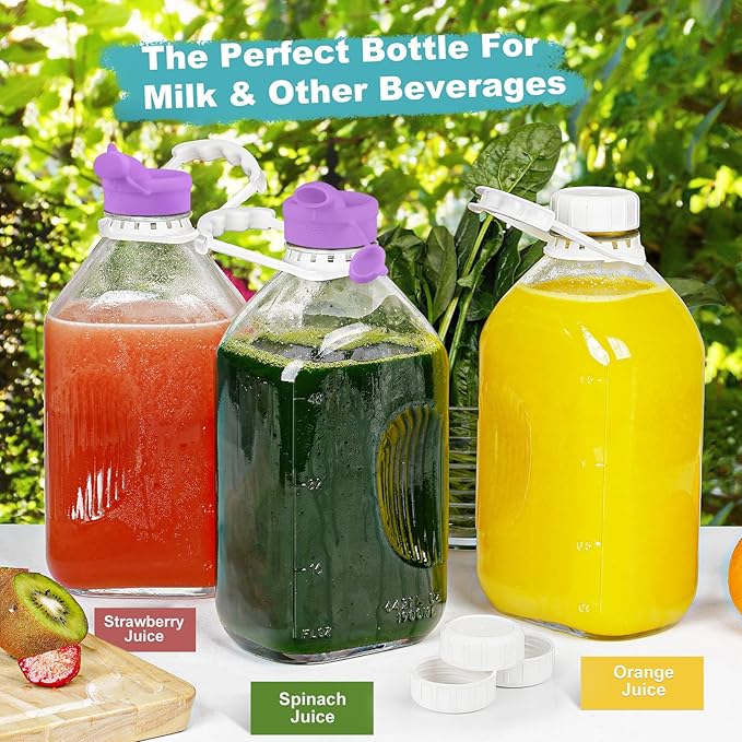 Ritayedet 3 Pack 64 Oz Heavy Duty Glass Milk Bottle