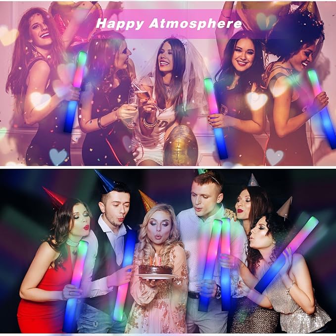 Foam Glow Sticks Bulk-120 Pcs LED Light Sticks Glow In The Dark Party Supplies with 3 Modes Colorful Flashing for Birthday Wedding Party Halloween Christmas