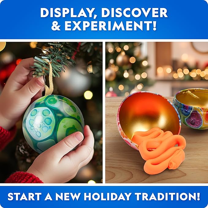 Blue Marble Science Surprise Christmas Ornament Kit for Kids – 4 Ornaments with Holiday Science Experiments Inside - Bouncy Ball Craft, DIY Instant Snow Activity, Stocking Stuffers for Boys and Girls