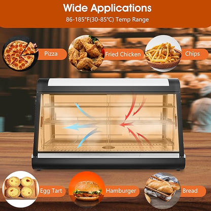 Whalefall 3-Tier Food Warmers Countertop, 48" Commercial Warm for Food Pizza Warmer w/ 3D Heating with Stainless Frame Sliding Glass Doors Pastry Display Case for Buffet Restaurant