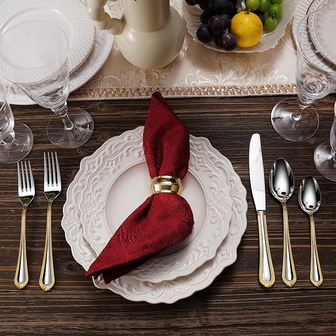 KEAWELL Pearl Edge Premium 20-Piece Refined Bead Silverware Set, 18/10 Stainless Steel, Service for 4, Fine Flatware Set, Dishwasher Safe (20, Gold Accent)