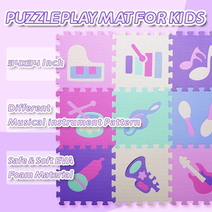 Coolcandy Baby Play Mat Without Fence, 9Pcs Interlocking Puzzle Floor Mat, 0.4" Thick Non-Toxic EVA Foam Play Mat, for Infants & Toddlers 3-36 Months, Soft Puzzle Tiles for Play Areas
