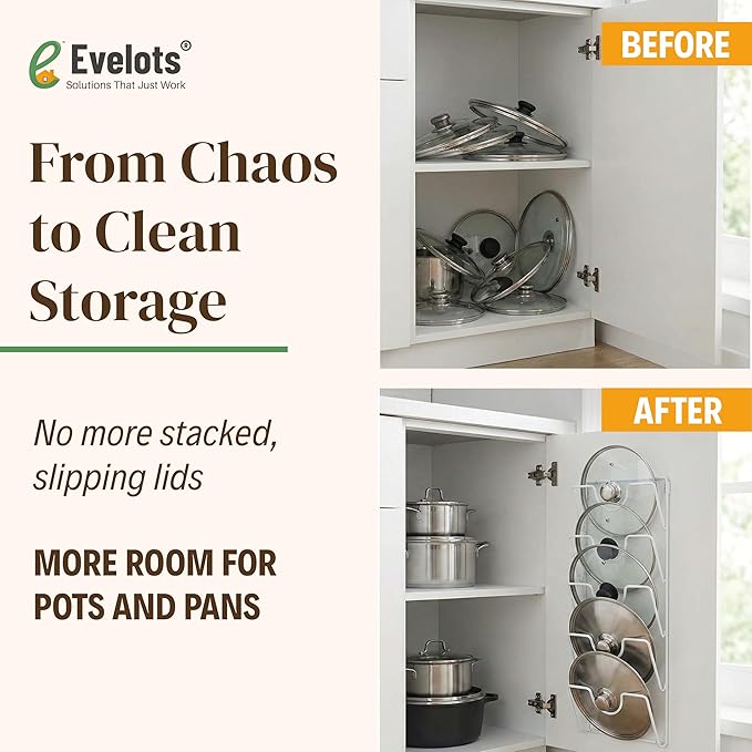 Evelots 6 Pot Lid Organizer for Cabinet or Pantry Wall